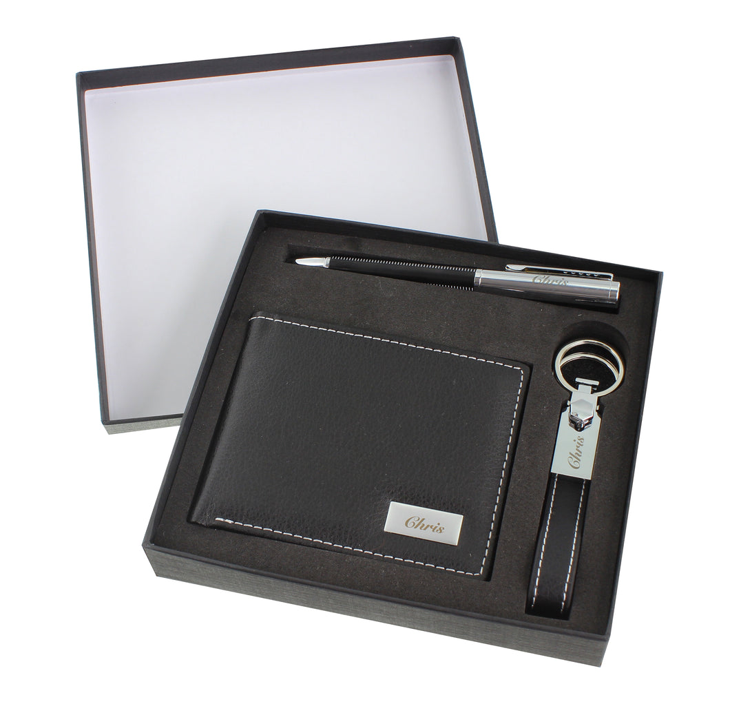 Personalised Wallet, Pen and Keyring Gift Set